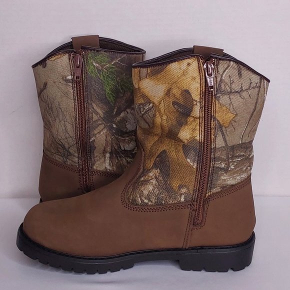 'HERTER'S' LEATHER HUNT BOOTS MOISTURE-WICK CAMO 'REALTREE`EXTRA PULL-ON YOUTH - Picture 7 of 16